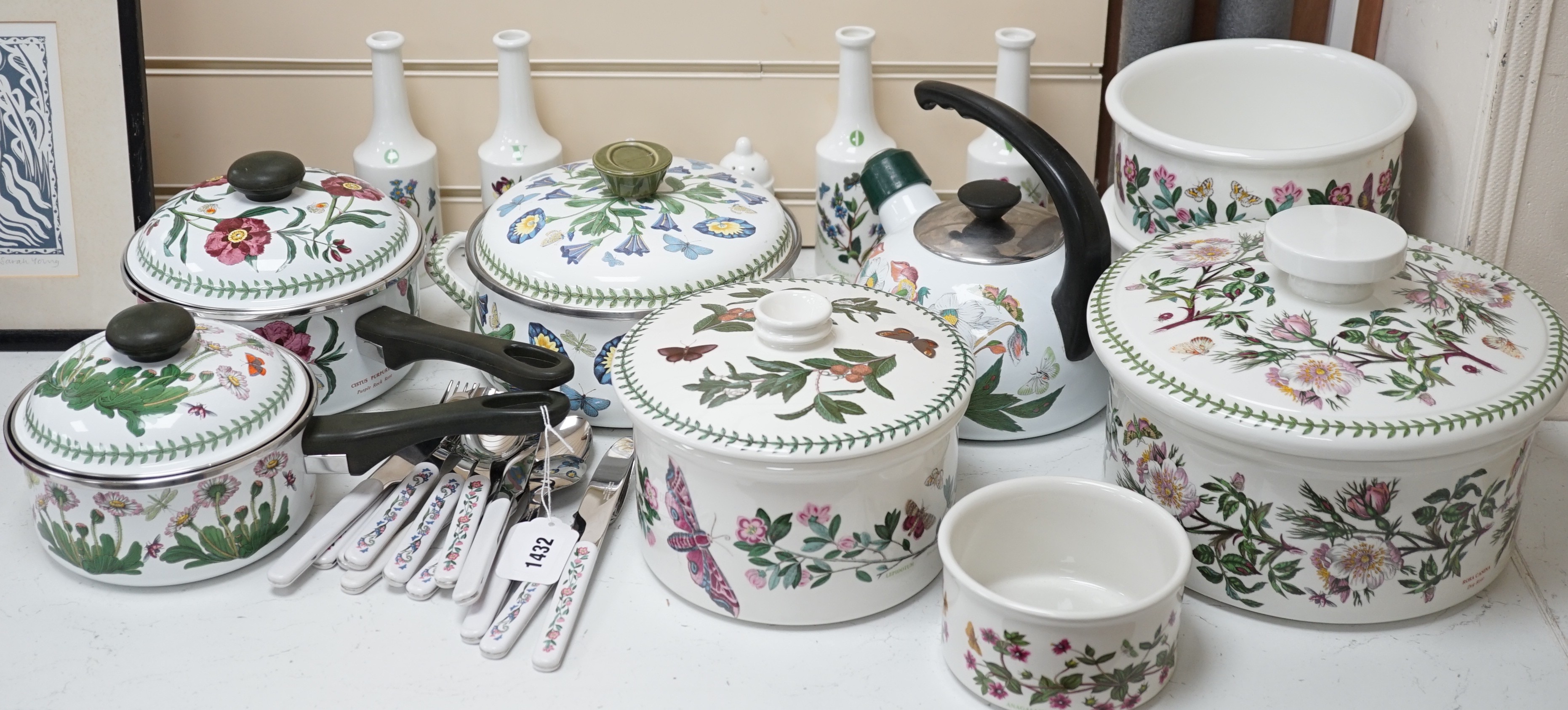 A quantity of Portmeirion wares including pans, flatware, kettle etc.